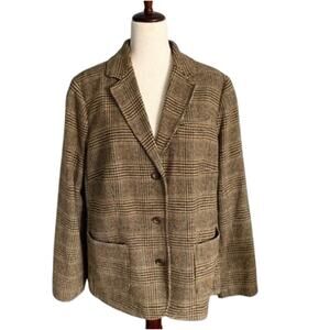 Vtg LL Bean Heritage Wool Silk Houndstooth Blazer Jacket 1X